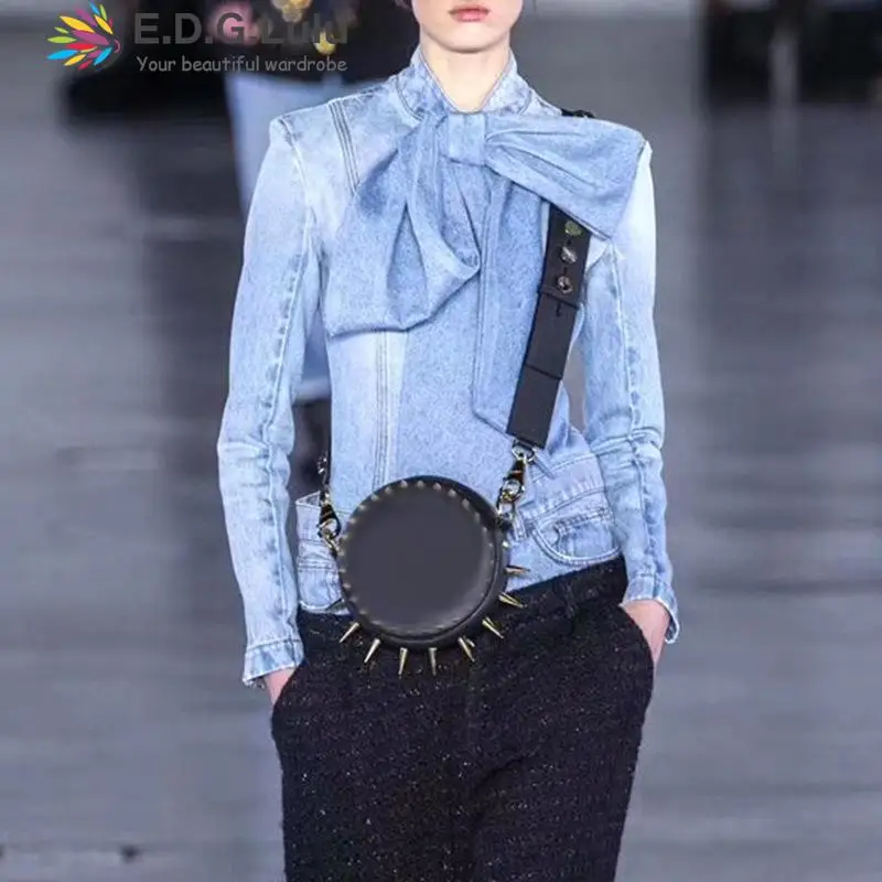 

EDGLuLu Women Stand Collar Lace-up Bow Denim Coat Elegant Casual Long Sleeve Slim Denim Coat Fashion Women's Jacket Top 1214