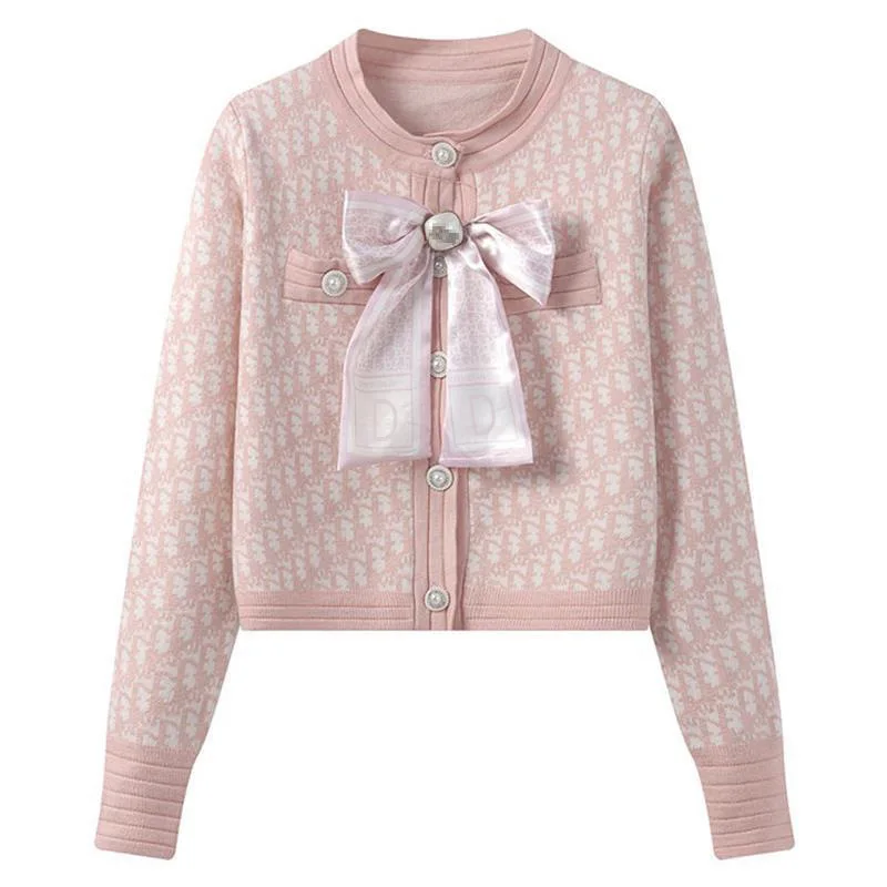 

Women's Long Sleeve Open Front Short Cardigan Casual Loose Crew Neck Solid Button Down Knit Cardigan Sweaters Outwear with Bow