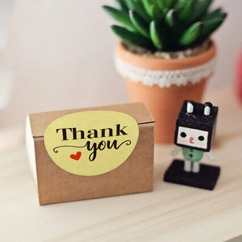 

Hot roll thank you kraft paper heart sticker thank you gift business decoration sticker