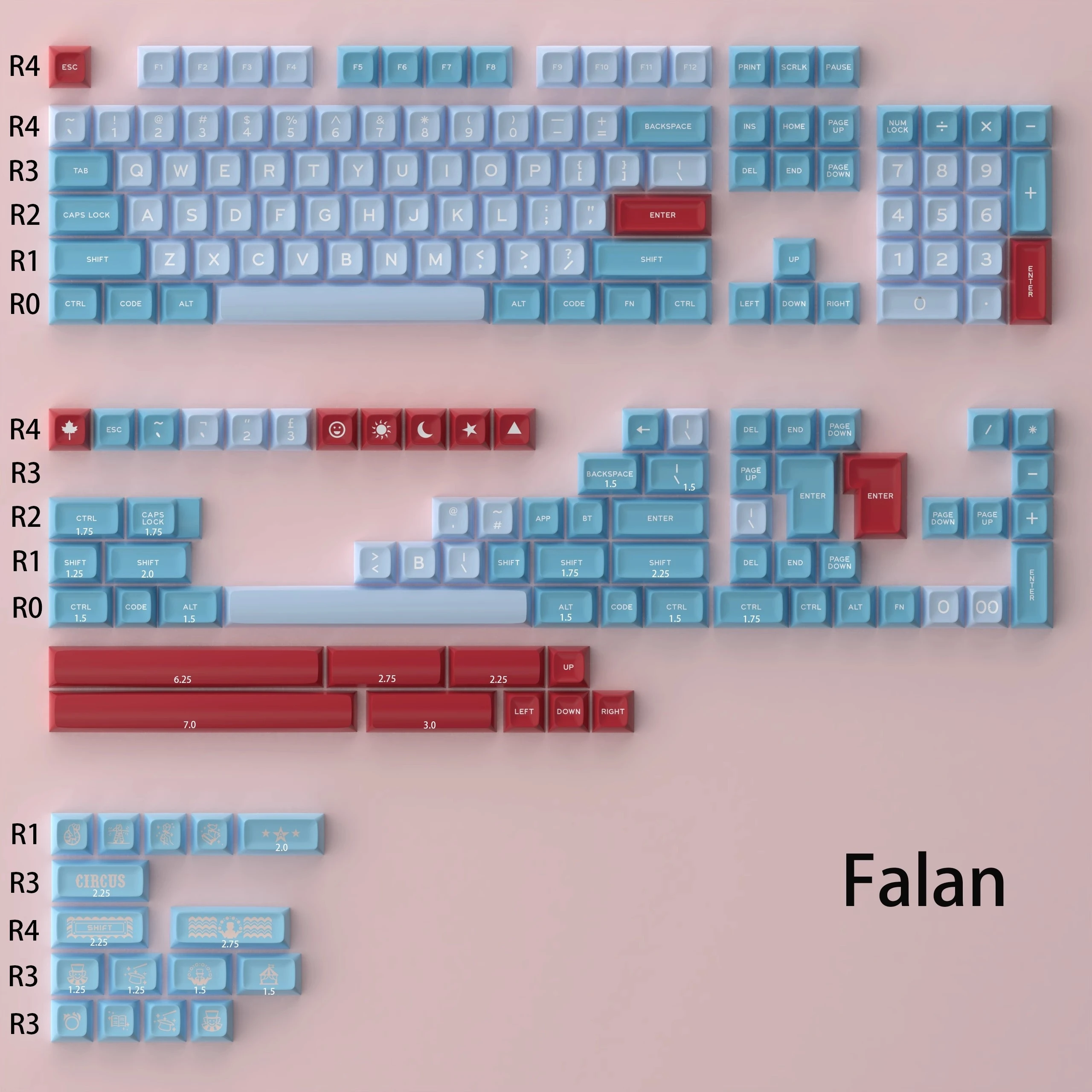 

189 Keys/set Daye GMK Falan Keycaps ABS Double Shot Key Caps SA Profile Red Blue Keycap For MX Switches Mechanical Keyboard