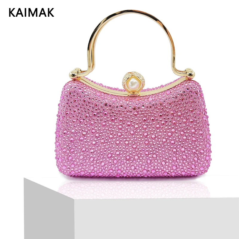 Роскошная брендовая женская сумка розовая с бриллиантами через плечо для ужина