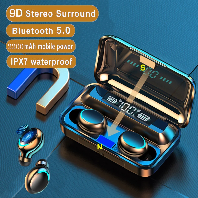 

TWS Bluetooth Earphones 2200mAh Charging Box Wireless Headphone Stereo Wireless Headset with Mic Sports Waterproof Earbuds
