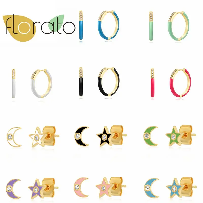 Женские серьги-кольца из серебра 925 пробы с цветными вставками