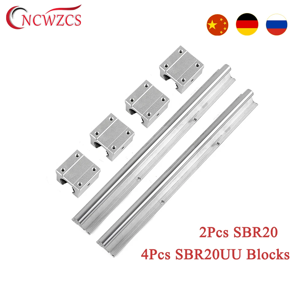 

SBR20 2Pcs Linear Rail 200mm 300mm 400mm 500mm 600mm 700mm 800mm 1000mm 1200mm 1300mm 1500mm + 4Pcs SBR20UU Block For CNC Part