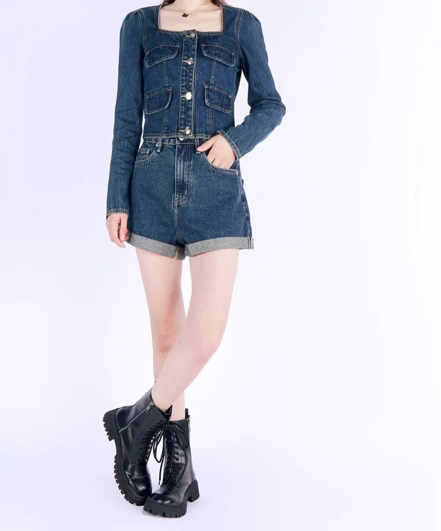 

125213 125215 125214 Luxury Designer Cloth Spring/summer Slim Fit Four Pocket Square Neckline Denim Short Jacket Shorts
