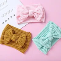 0 3y knitted crochet wide bowknot headband baby kid waffle print turban hairband toddler girl cute bunny bow hair accessories