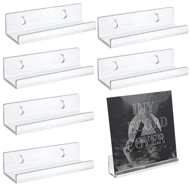6Pcs Transparent Acrylic Record Shelf Stand Wall Mounted Record Holder Shelves For Vinyl Album CDs Display Storage Rack Hangers