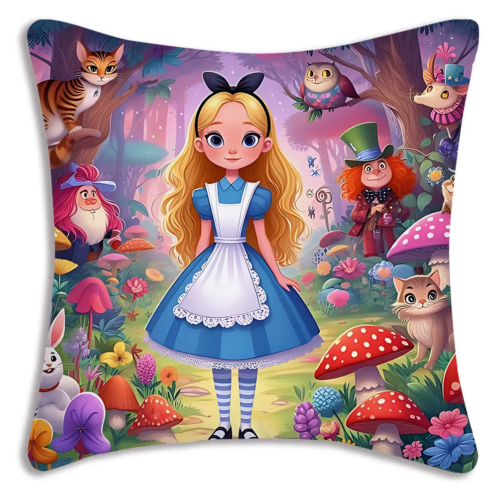 

Наволочки с рисунком дивана, декоративные домашние двусторонние печатные короткие плюшевые милые чехлы для подушек «Алиса в стране чудес»