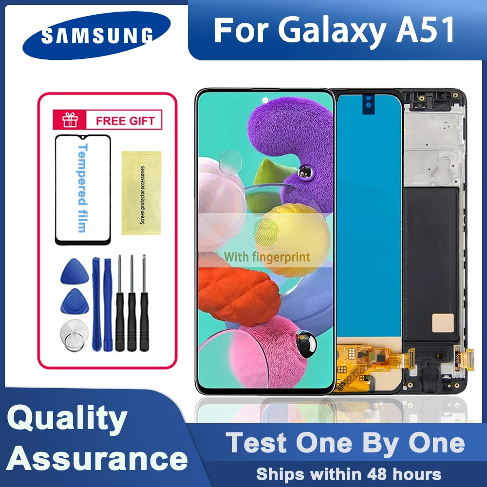 

ЖК-дисплей Super AMOLED 6,4 ''для Samsung Galaxy A51 A515 A515F A515F/DS A515FD, Оригинальный сенсорный экран с цифровым преобразователем в сборе