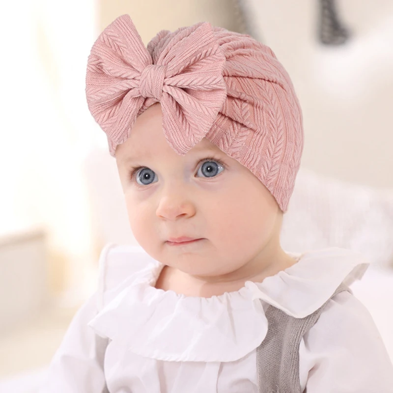 

New Newborn Hats Baby Bow Knot Turban For Toddler Girls Boys 0-3Y Winter Elastic Jacquard Indian Cap Wheat Ear Photo Props