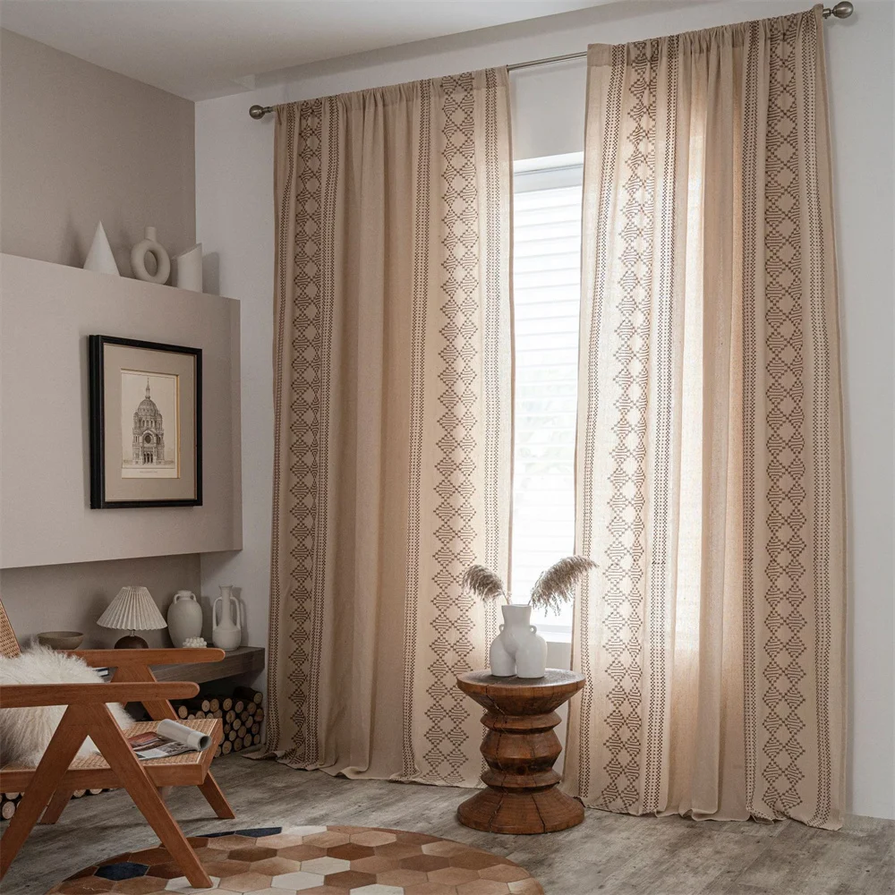 

Solid Cotton Linen Tassel Window Curtain Semi-shading Drapes for Living Room Bedroom Kitchen Door Drapes Home Decoration