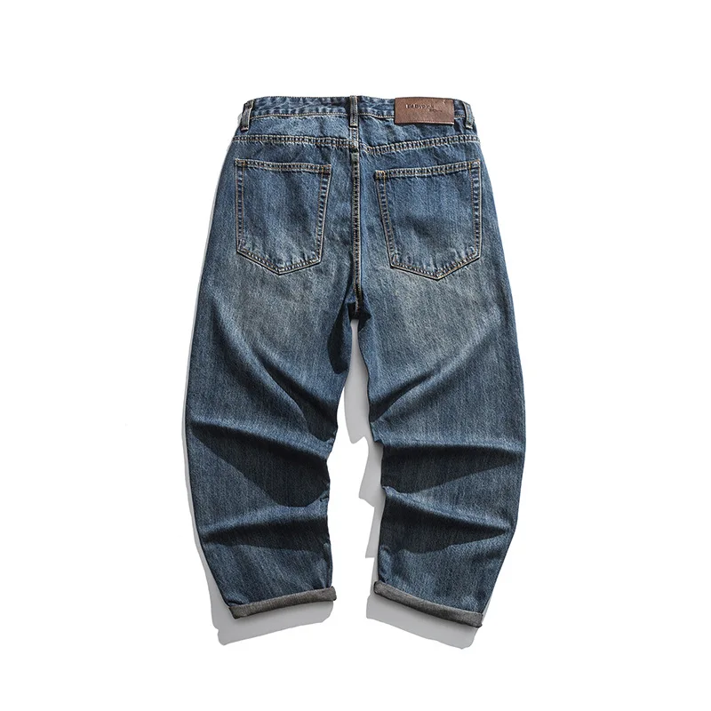 Japanese Retro Jeans Men's Spring Loose Overalls Tide Brand Straight Denim Pants Hong Kong Style Ins Casual Old Simple Trousers