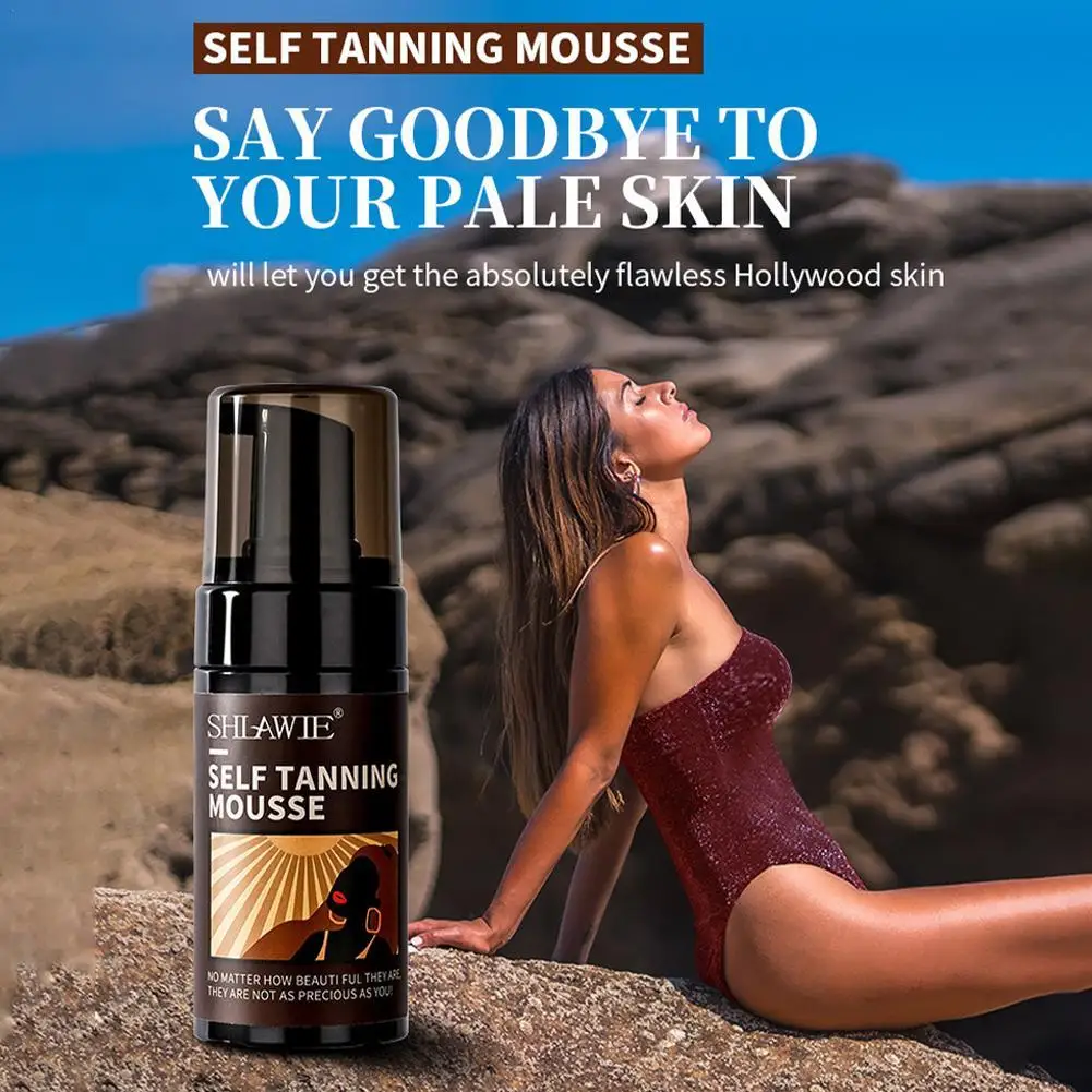 

100g Self Tanning Mousse Spray For Body Face Beach Outdoor Sunless Bronzer Spray Makeup Foundation Nourishing Natural Tan Cream