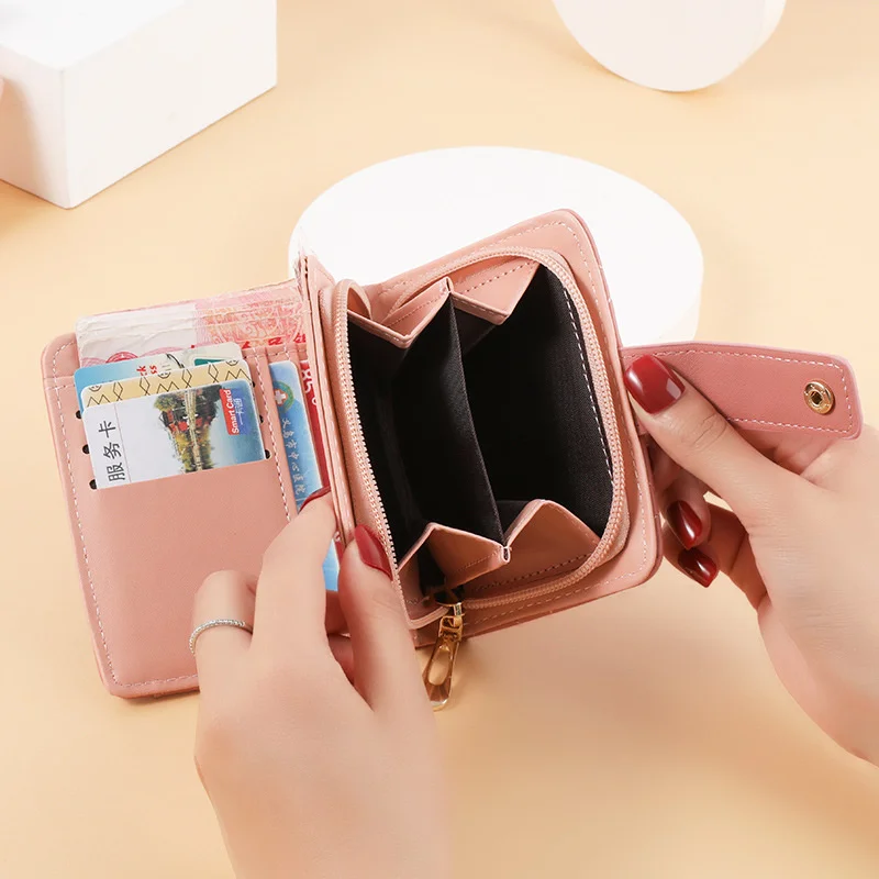 Wallet women's short Korean version simple Lingge zipper buckle wallet multi card slot large capacity zero wallet