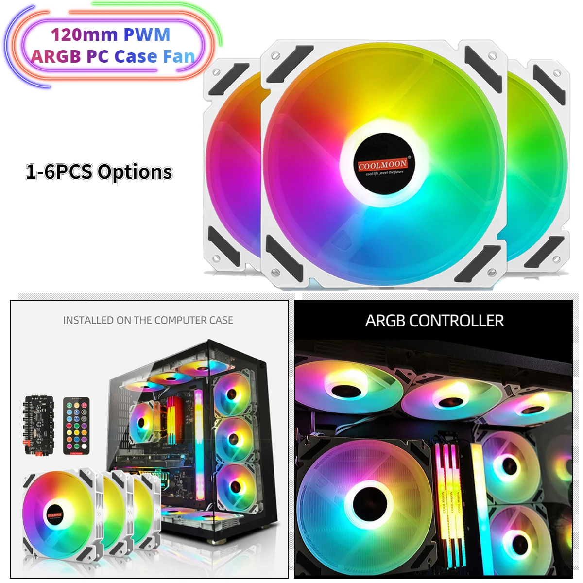 

Кулер для ПК COOLMOON, 1-6 шт., 120 мм, PWM ARGB, 4 контакта
