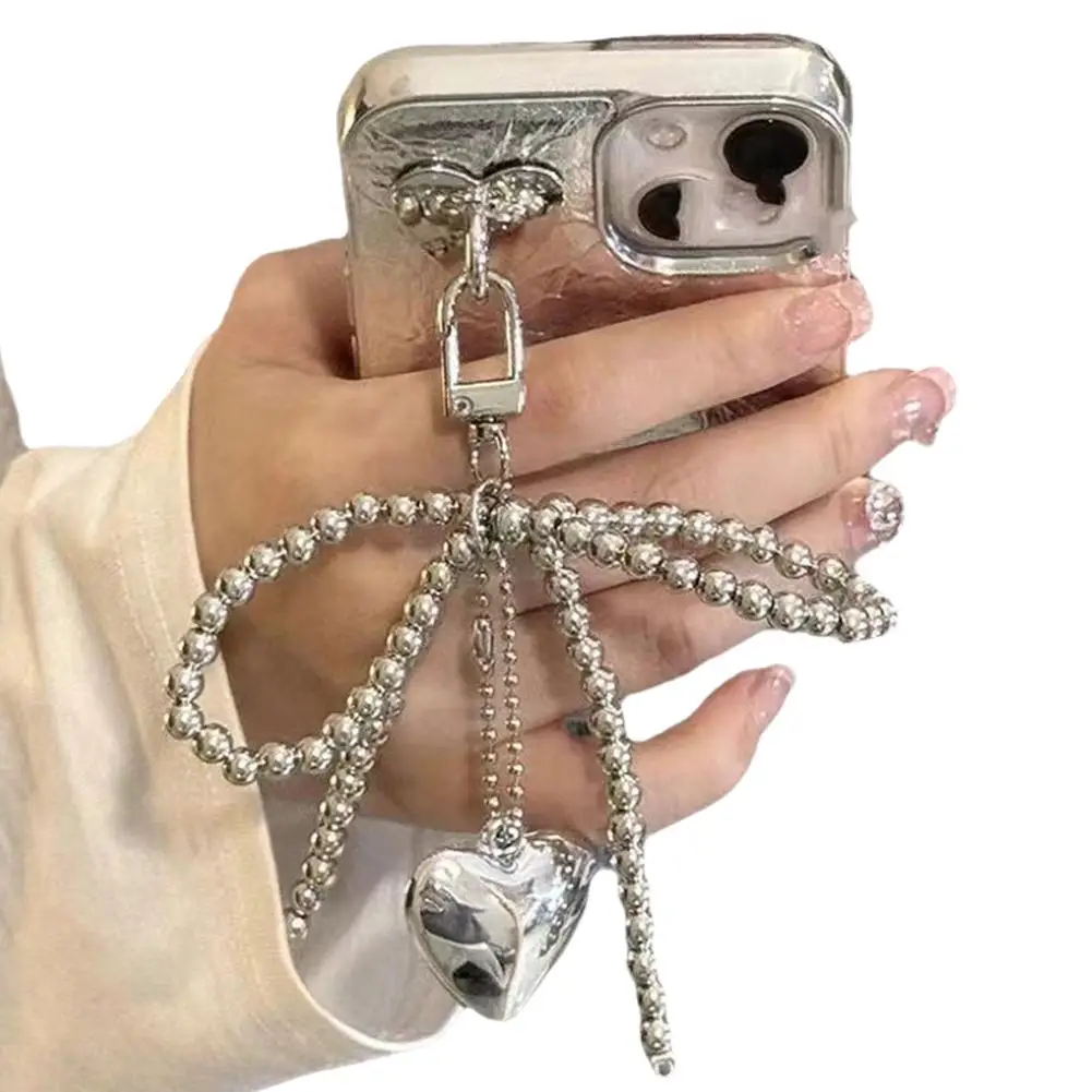 Брелок для ключей с бантом и сердцем милый аксессуар в виде банта бусинами