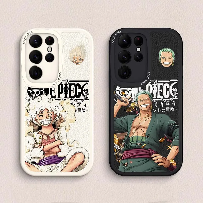 

Anime One Piece Nica Luffy Phone Case for Samsung S24 S23 Ultra S22 Plus S21 Fe S20 Cartoon Zoro Imitation Leather Soft Cover