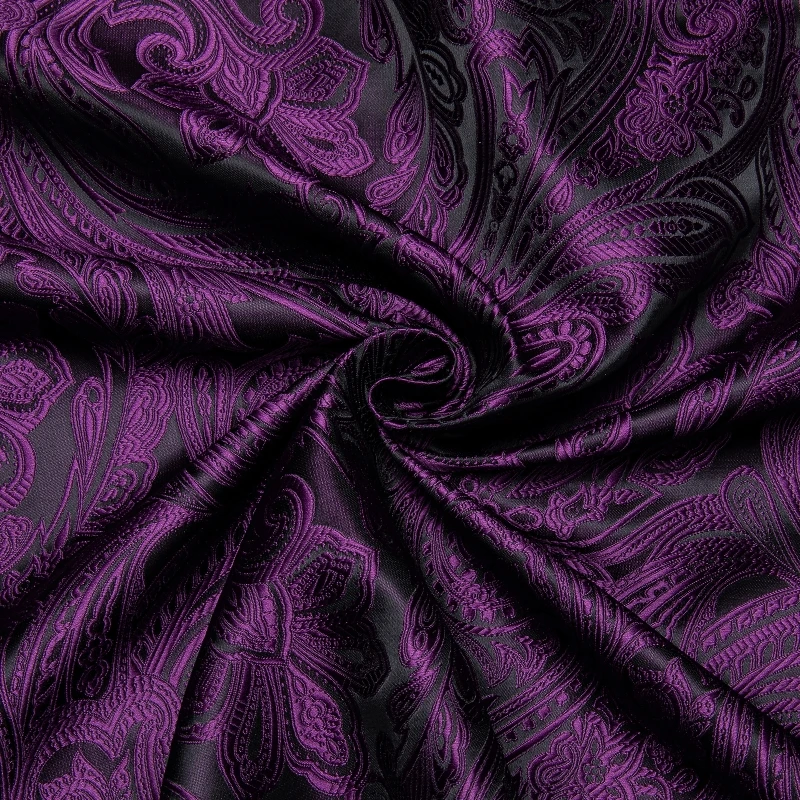 Mens Purple Paisley Silk Shirts Long Sleeve Casual Slim Fit Men's Tuxedo Dress Shirts Business Social Men's Clothing