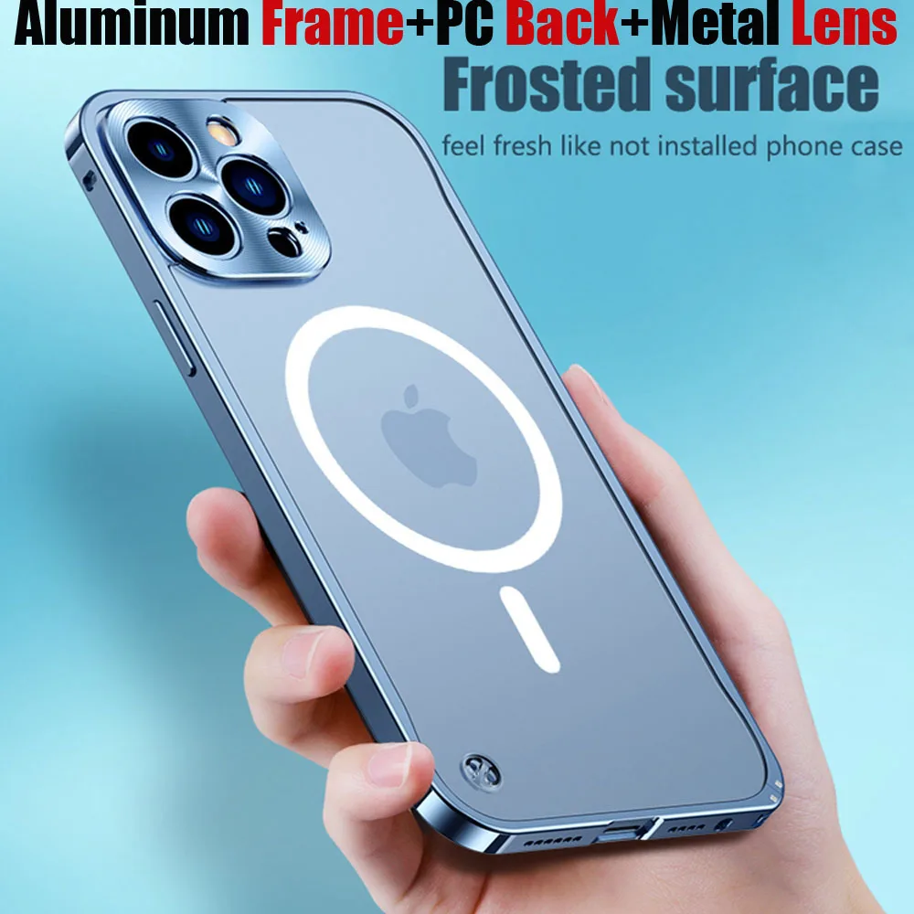 

New Luxury Aluminum Alloy Metal Frame Frosted Phone Case for iPhone 12 13 Pro Max Case Support Magsafe Magnetic WirelessCharging