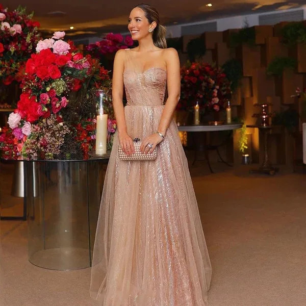 Sexy Women's Wedding Sleeveless Gilded Wrapped Chest Evening Dress Club Pink Dress Party Bridesmaid Dress