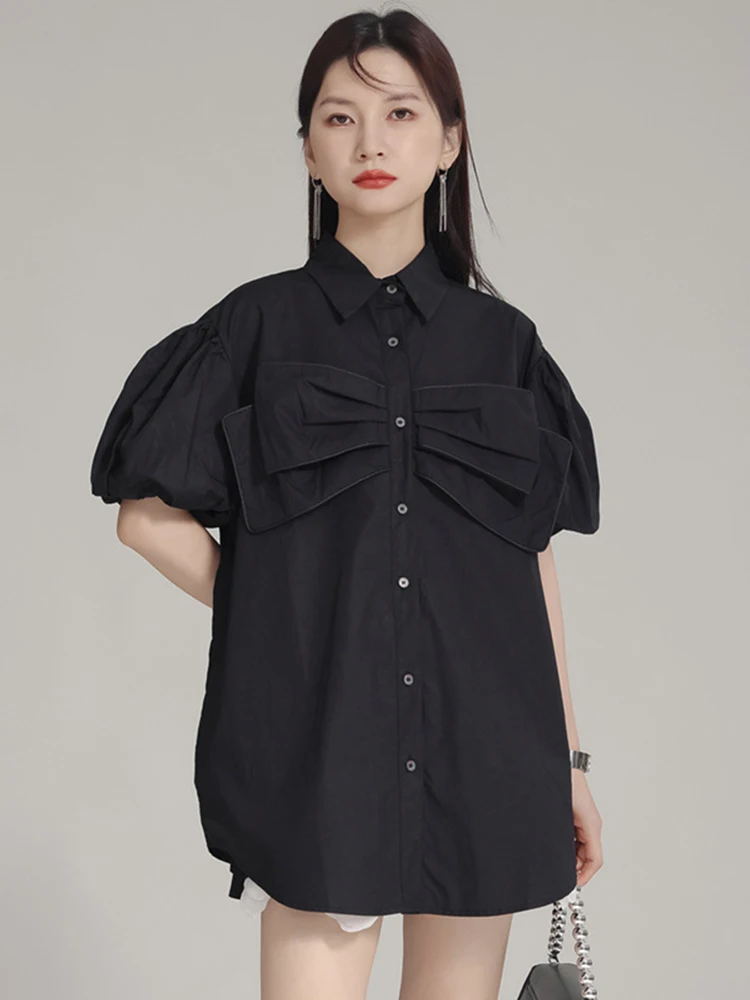 [EAM] Женская белая элегантная блузка с большим бантом большого размера новая