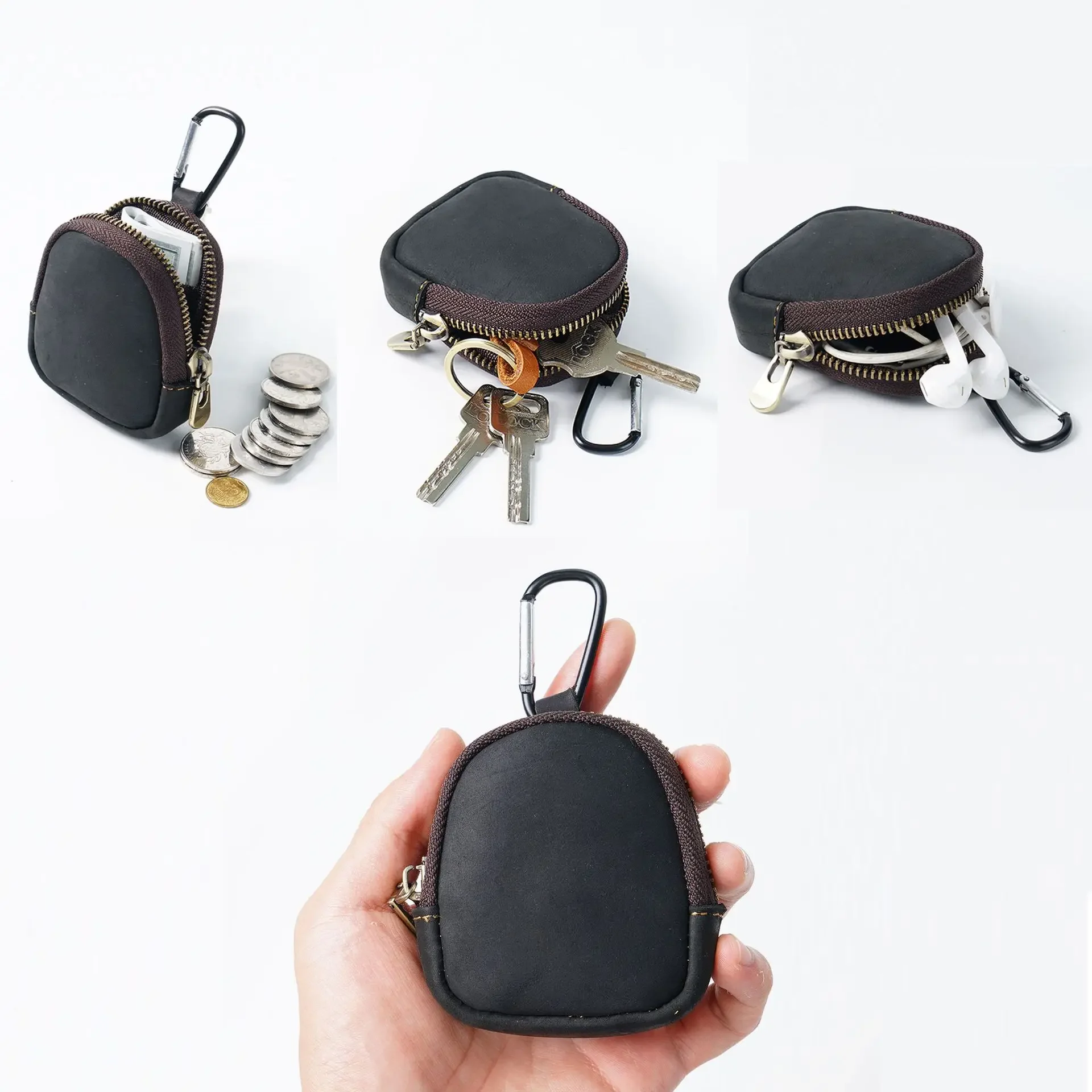 Маленькая монетница из натуральной кожи кошелек на молнии чехол для Bluetooth