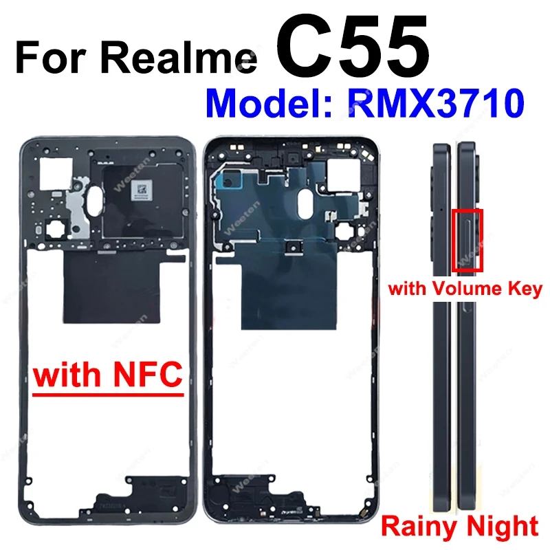 Средний корпус для Realme C53 C55 RMX3760 сменная крышка корпуса среднего держателя рамы