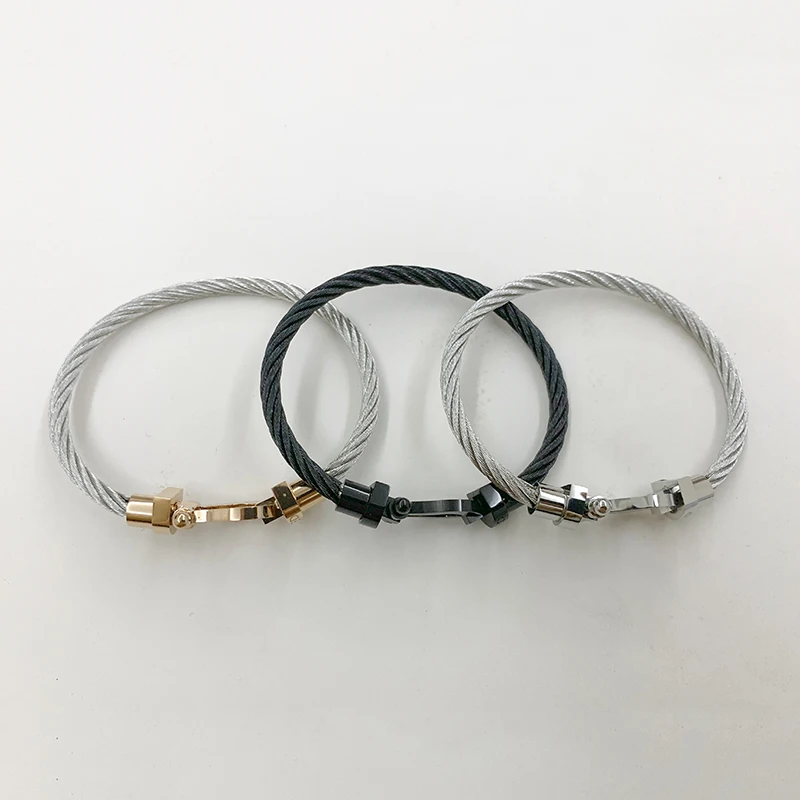 

2022 New Classic Stainless Steel rope Screw Bracelet Black Wire Buckle Bangles& Bracelets Magnetic Buckle Wristband