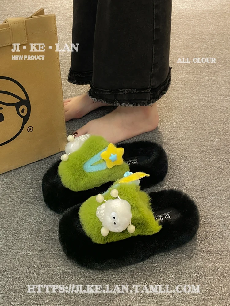 

Шлепанцы женские из флока, роскошные сланцы с закрытым носком, на платформе, искусственная плюшевая мягкая обувь, 2023