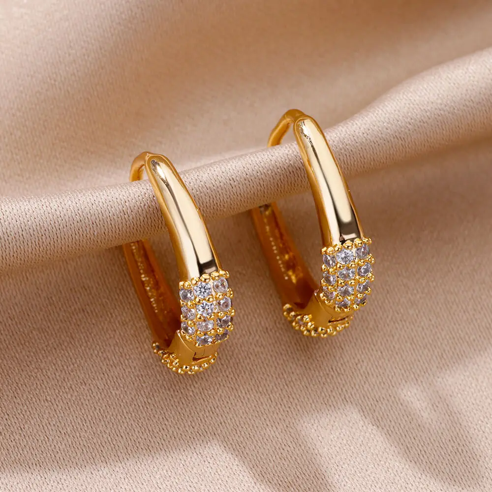 

Stainless Steel Hoop Earrings For Women 2023 Korean Fashion Gold Color Cubic Zirconic Geometric Earrings Luxury Jewelry Gifts