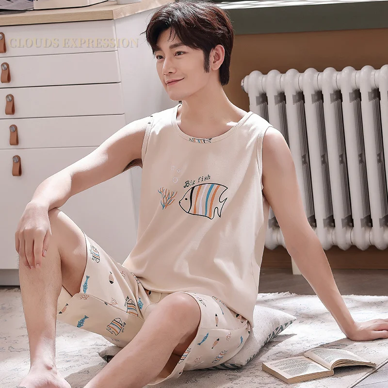 Летняя мужская пижама из 100% хлопка в полоску пижамный комплект повседневная