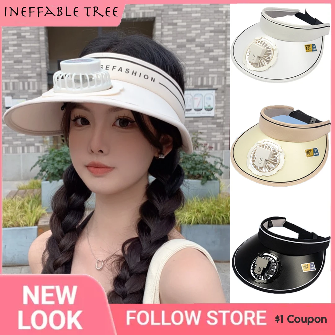 INS Summer UV Protection Visor Beach Hats for Women Regulation Electric Fan Empty Top Hat Holiday Sunshade Bicycle Sun Cap Gorra