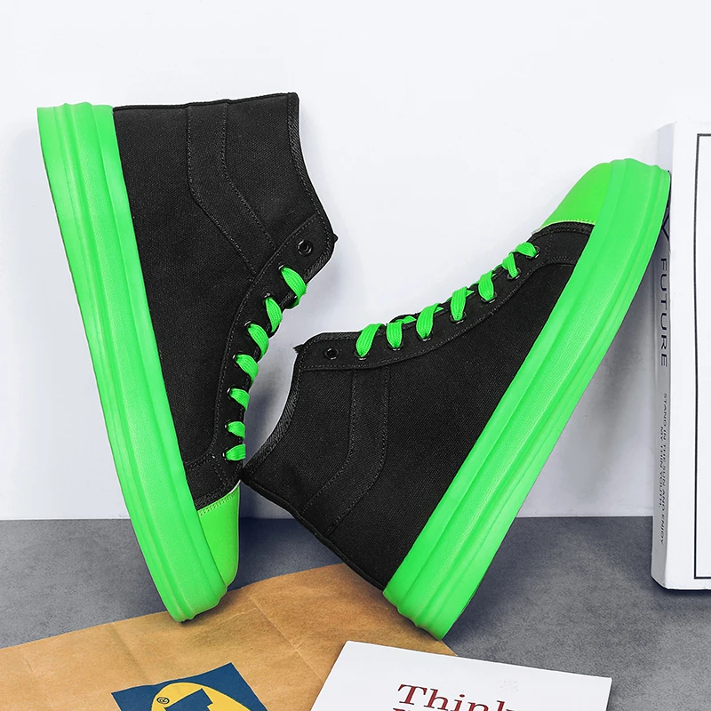 Мужские высокие кроссовки зеленые повседневные холщовые туфли на шнуровке с