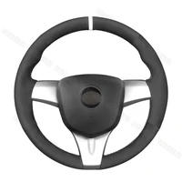 hand stitched black suede car steering wheel cover for chevrolet spark 2011 2015 spark ru 2020 2021 daewoo matiz kr2010 2011