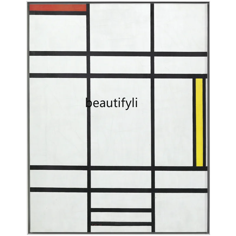 

Zq эмодзи в скандинавском стиле, декоративная живопись с металлическими узкими краями/Mondrian, абстрактная/красно-желтая, белая композиция