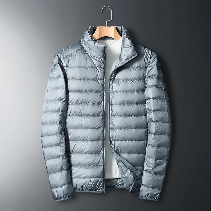Winter Men's Down Jacket New Solid Color Zipper Jacket White Duck Down Men's Winter Jacket Large Size Loose Men's Clothing M-4XL