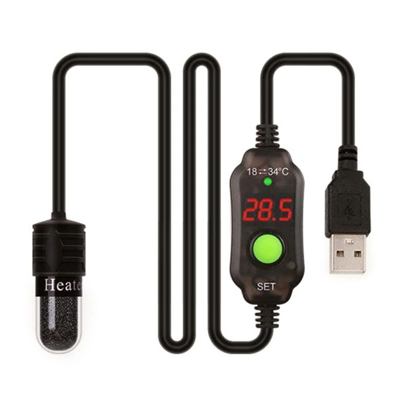 

Mini Aquarium Heater Fish for Tank Submersible Heater USB Charging Temperature Display Adjustable Range 64.4-93.2 °F