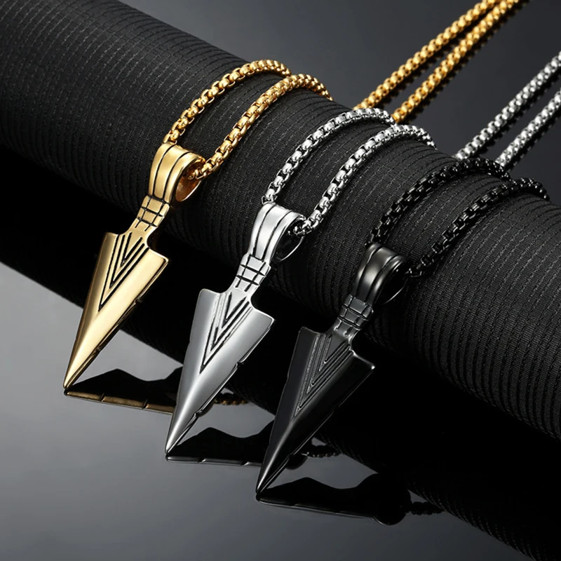 

Punk Arrow Pendant Necklace Hip Hop Style Rock Spearpoint Arrowhead Necklace Couple Gifts Men Women Chain