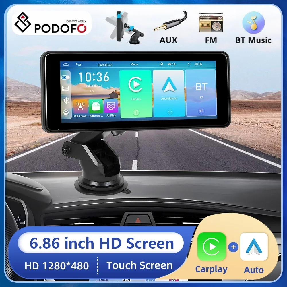 Podofo 6,86 "CarPlay монитор автомобиля Carplay Android Авто экран ...
