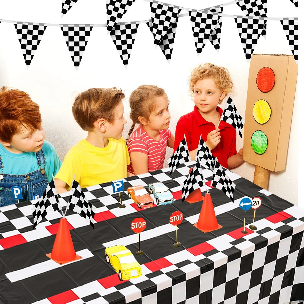 Гоночный автомобиль клетчатая скатерть спортивные аксессуары украшение