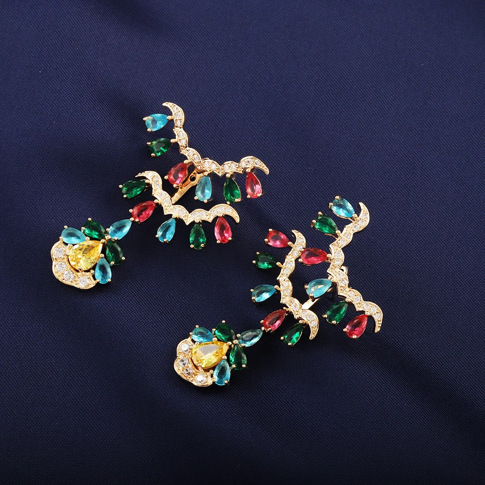 

Colorful Detachable Botanical Stud Earrings High Grade Water Drops Shiny Party Jewelry for Women Elegant Temperament Accessories