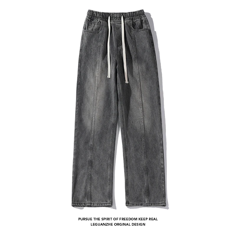 

2023 Spring New Men's Jeans Hong Kong Style White Bottoming Straight Leg Jeans Large Size Washed High Street Casual Trousers 5XL