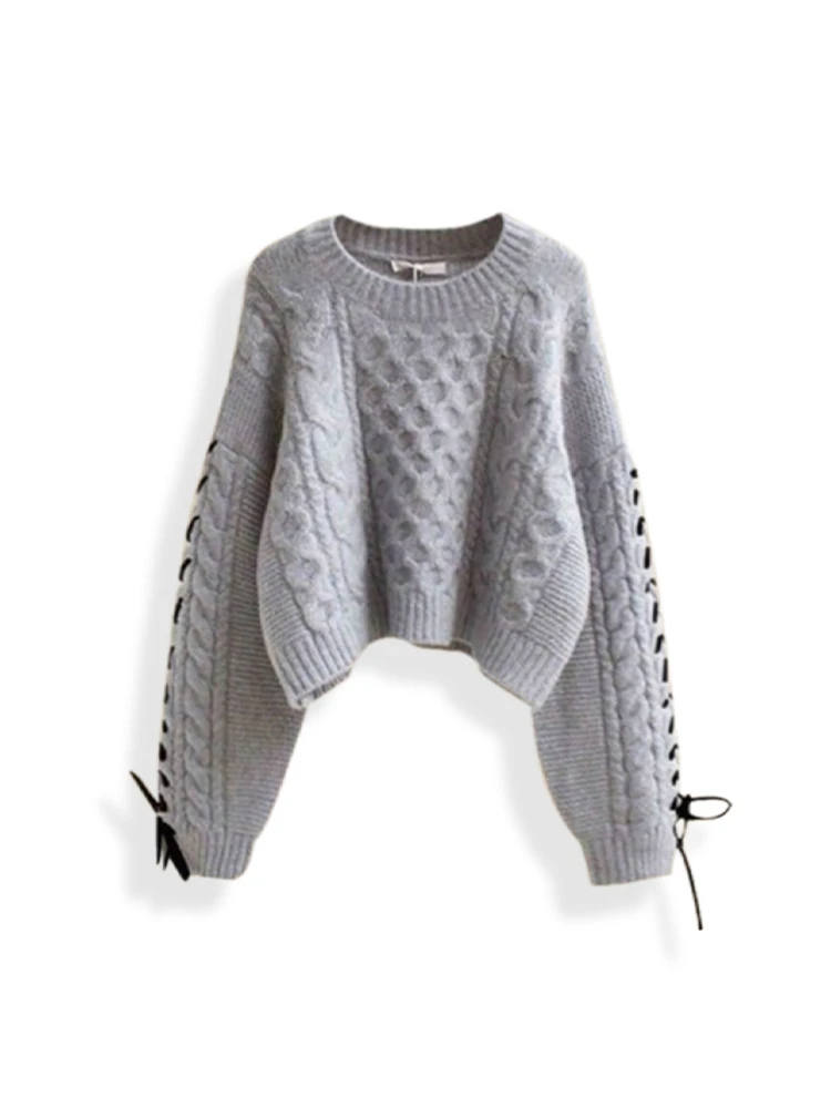 Женский белый пуловер вязаный свитер в стиле Харадзюку Y2k с длинным рукавом