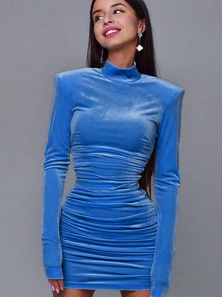

Sexy Bodycon Velvet Mini Dress Women Autumn Long Sleeve High Neck Party Dresses Female Velvet Sheath Dress Robes Vestido