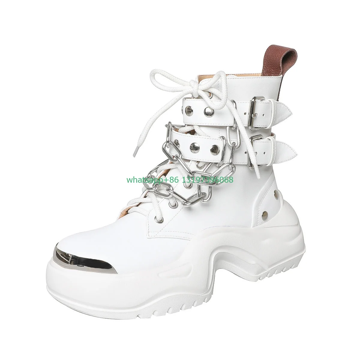 

Женские кроссовки для бега на платформе, белые ботильоны со шнуровкой, дизайнерские ботинки в стиле панк, готика, ботинки на ремешке с несколькими пряжками, 43