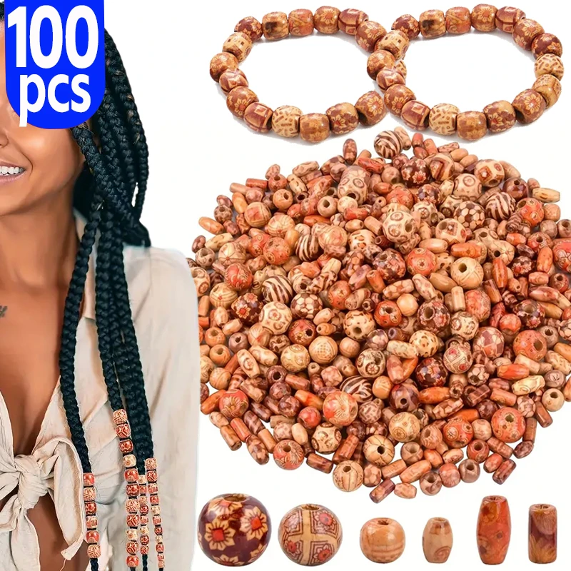 100 шт. готические деревянные свободные бусины для косичек браслет кольцо дредов