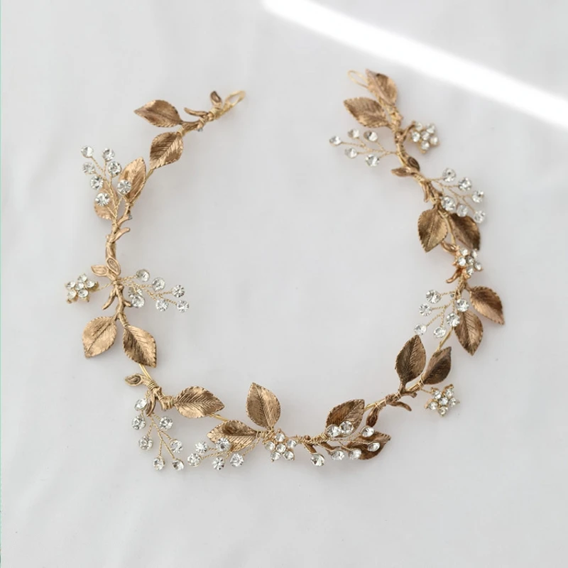 Bridal Hair Vine Crown Antique Gold Color Leaf Wedding Headband Tiara Handmade Floral Women Hair Piece Accessories