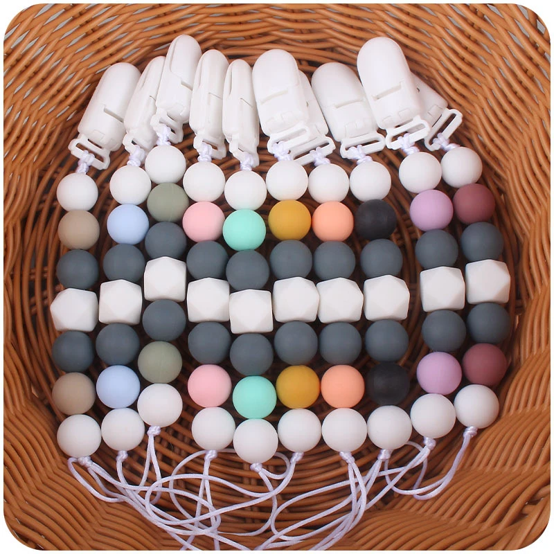 

Зажим для соски-пустышки, персонализированный держатель для соски, силиконовые бусины для прорезывания зубов, подарок на день рождения