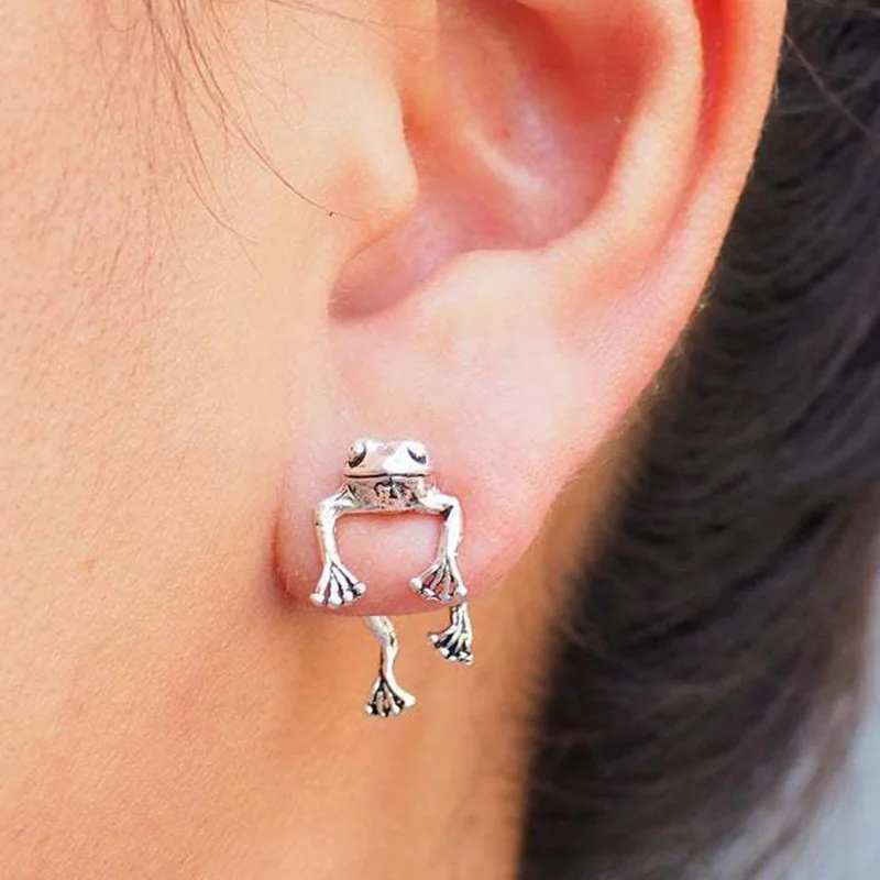 

1Pair Statement Aniaml Earrings Ear Stud Frog Funny Alloy Tibetan Silver Ear Piercing Gift Jewelry