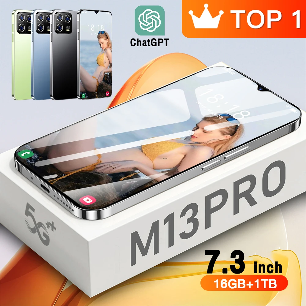

2023 New Original Unlocked M13Pro 5G Mobile Phone 7.3HD 16+1T SmartPhone 3G/4G/5G Dual Sim 48MP+108MP 7800Mah Android 13 Brand